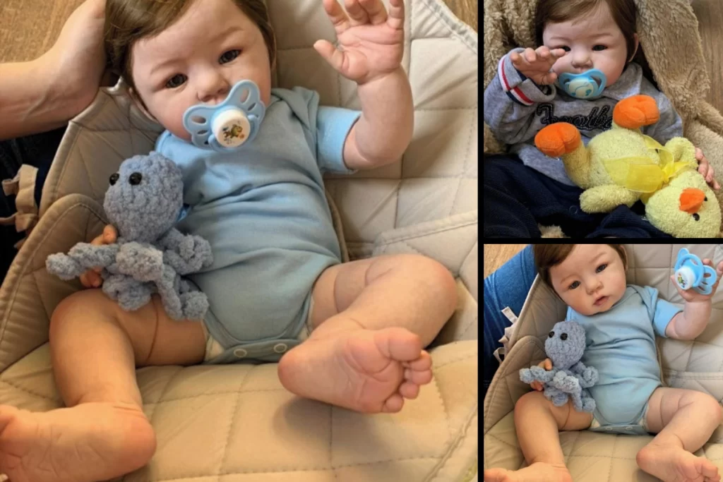 Três imagens diferente do bebê reborn Henrico